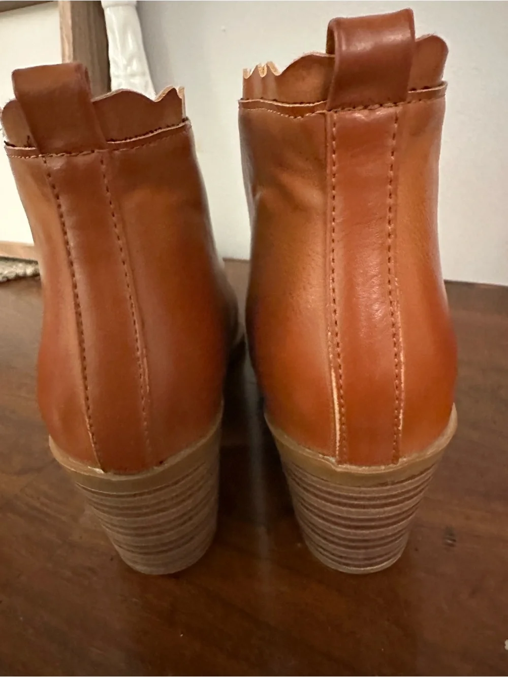 G.C. Shoes Tan Leather Scalloped Ankle Booties - Maris Size 8